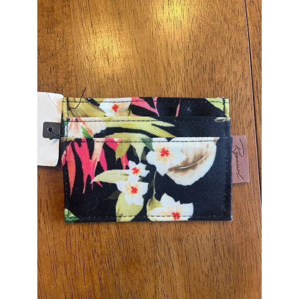 Rip Curl Tropical‎ Floral Card Holder Wallet Black Hawaiian Print Mini Wallet